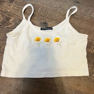 Brandy Melville Cream Camisole with Yellow Floral Embroidery